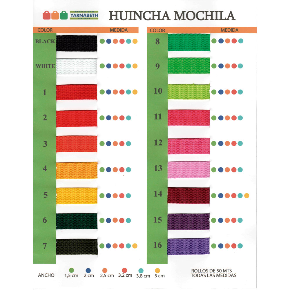 Huincha Mochila 15mm Rollo x 50 Metros