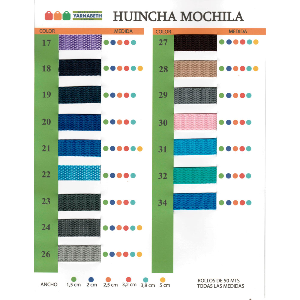 Huincha Mochila 15mm Rollo x 50 Metros